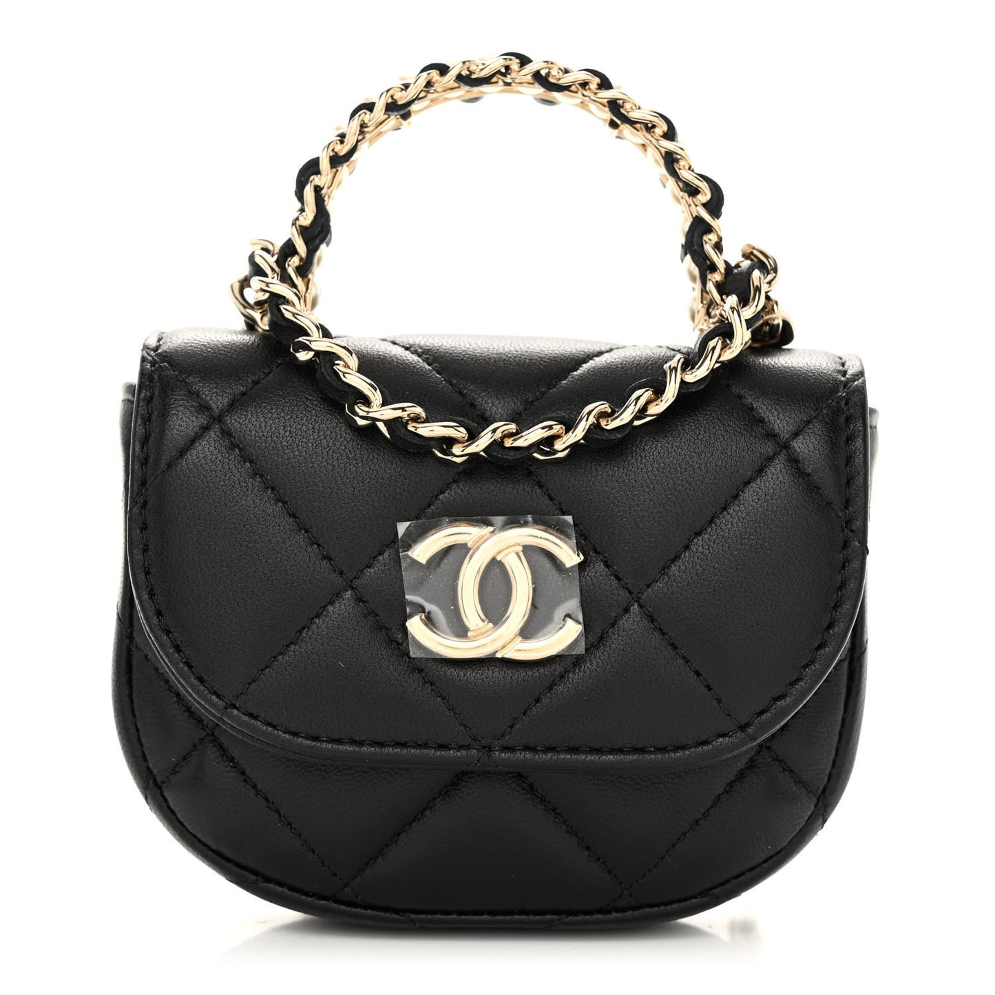 Lambskin Quilted Pearl Top Handle Clutch With Chain Black