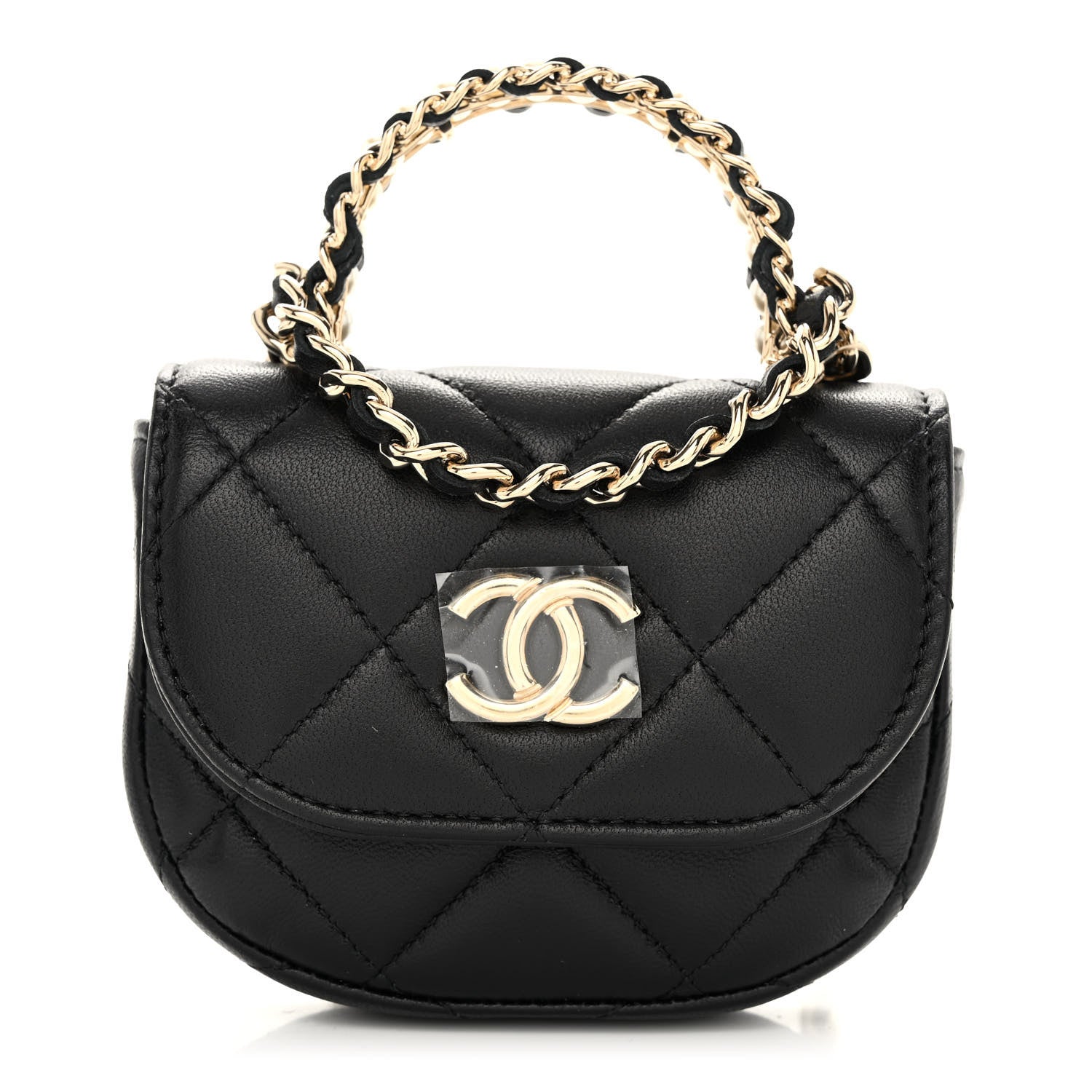 Chanel Lambskin Quilted Pearl Top Handle Clutch With Chain Black 1 of 12