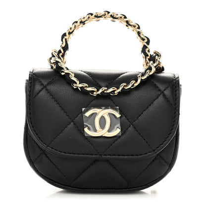 Chanel Lambskin Quilted Pearl Top Handle Clutch With Chain Black 1 of 12