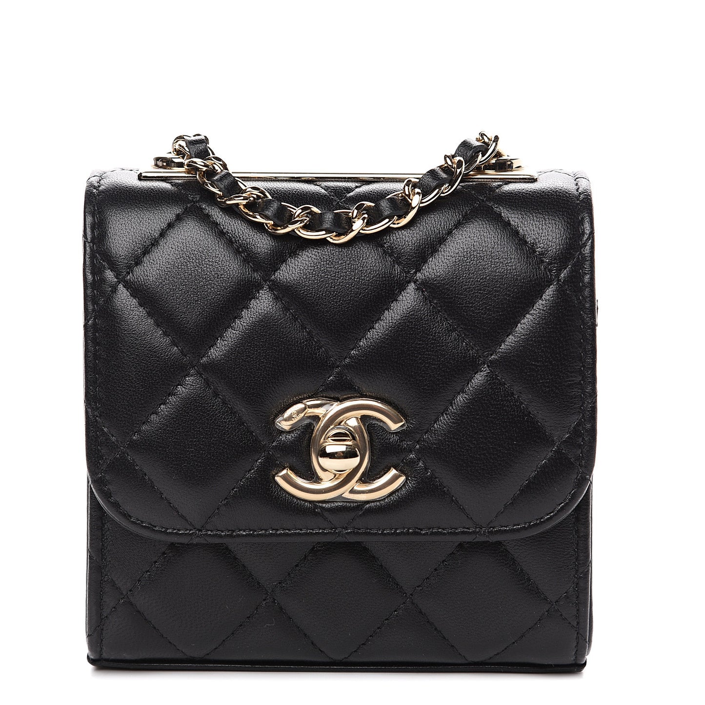 Lambskin Quilted Mini Trendy CC Chain Wallet Black