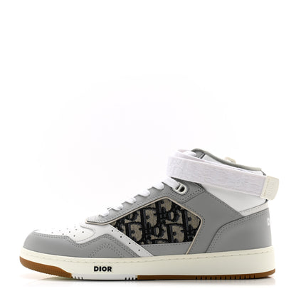 Christian Dior Smooth Calfskin Jacquard Oblique Mens B27 Mid Top Sneakers 40 Beige Blue 1 of 8