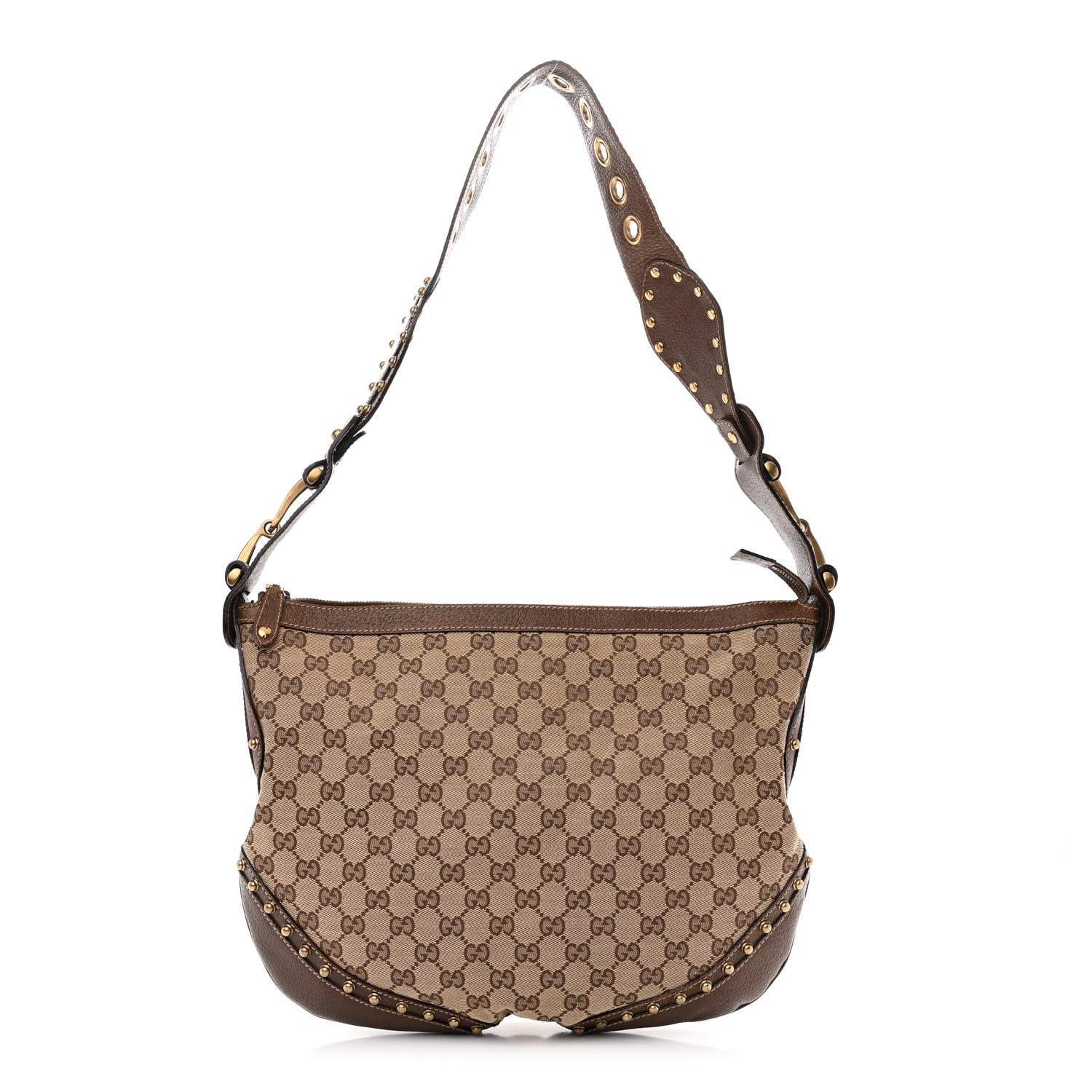 Gucci Monogram Web Studded Pelham Shoulder Bag Dark Brown 1 of 12