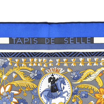 Hermes Silk Tapis De Selle Scarf 90 Vanille Bleu Royal Gold 2 of 4