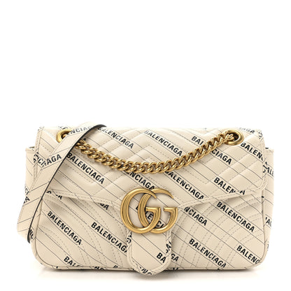 Gucci X BALENCIAGA Calfskin Matelasse Logo Print Small GG Marmont Shoulder Bag White 1 of 12