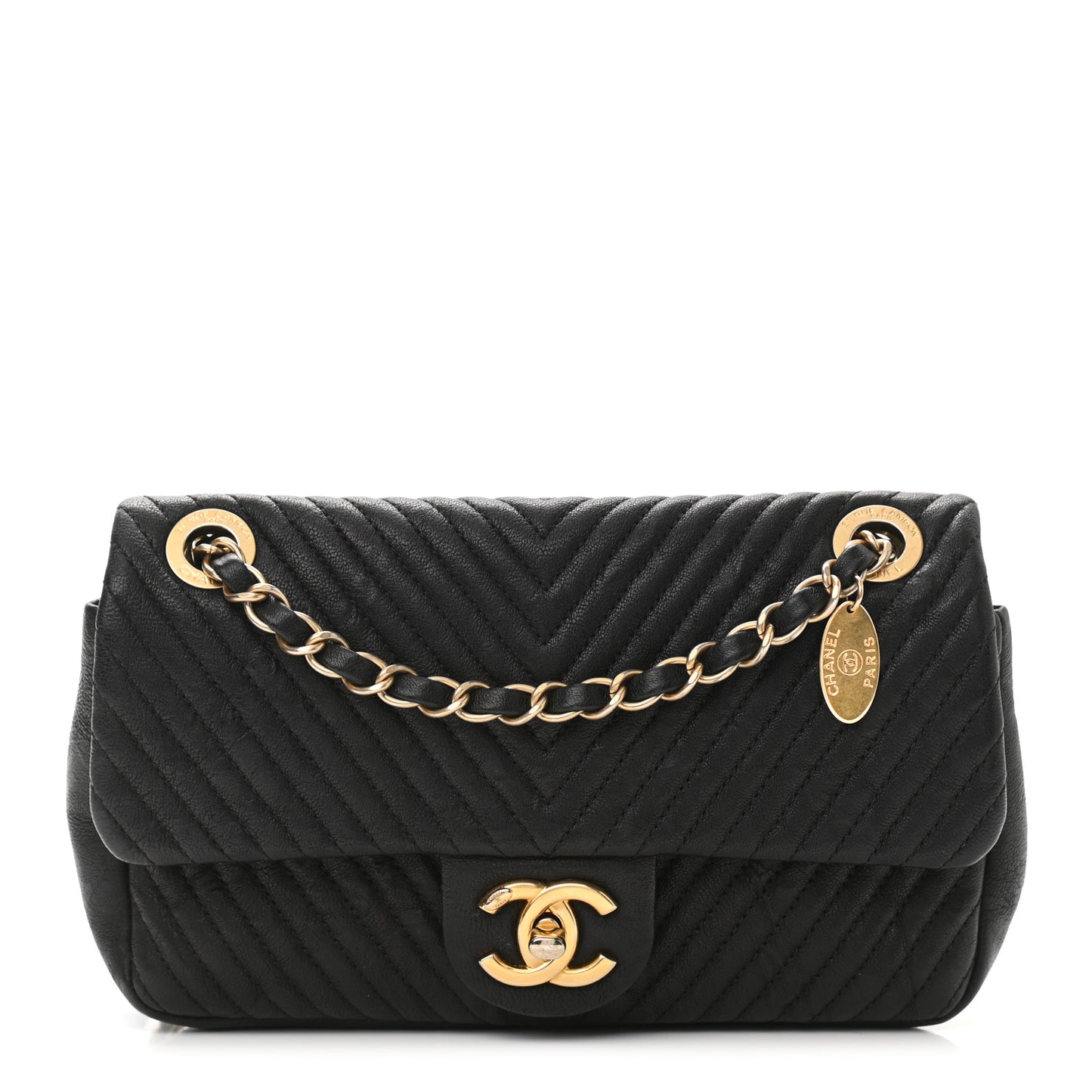 Calfskin Chevron Quilted Small Surpique Flap Black