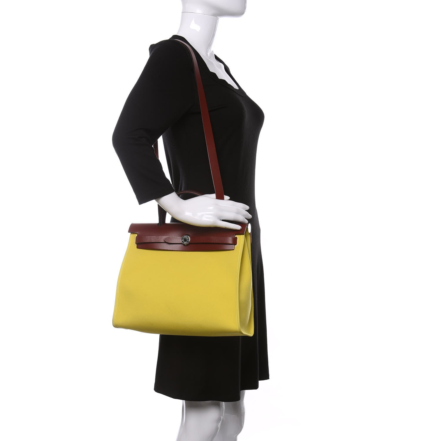 Hermes Vache Hunter Toile Herbag Zip 31 PM Lime Rouge H 2 of 15