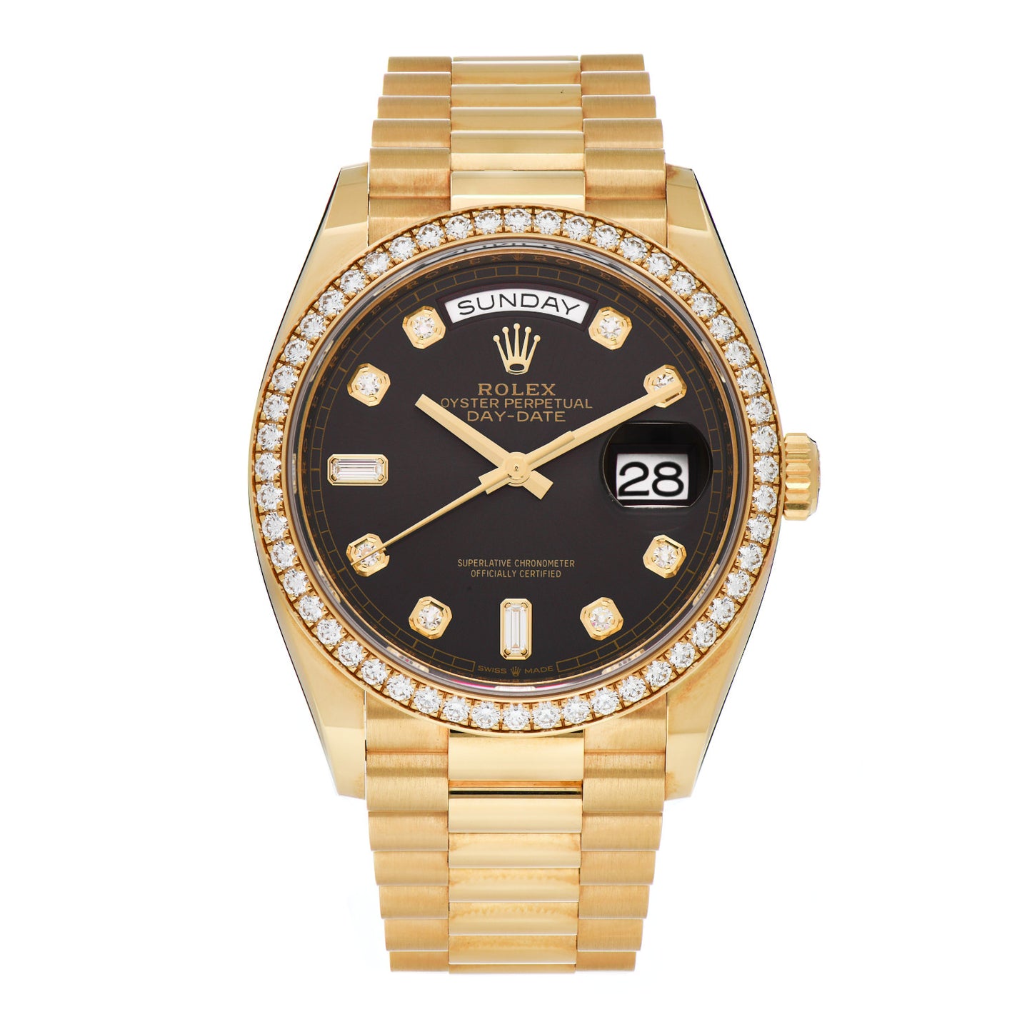 18K Yellow Gold Diamond 36mm Oyster Perpetual Day-Date President Watch Chocolate 128348RBR