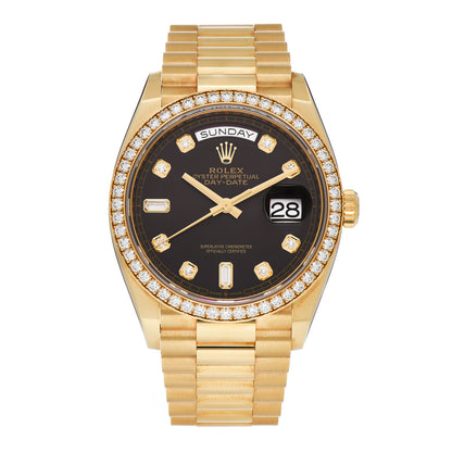 Rolex 18K Yellow Gold Diamond 36mm Oyster Perpetual Day-Date President Watch Chocolate 128348RBR 1 of 5