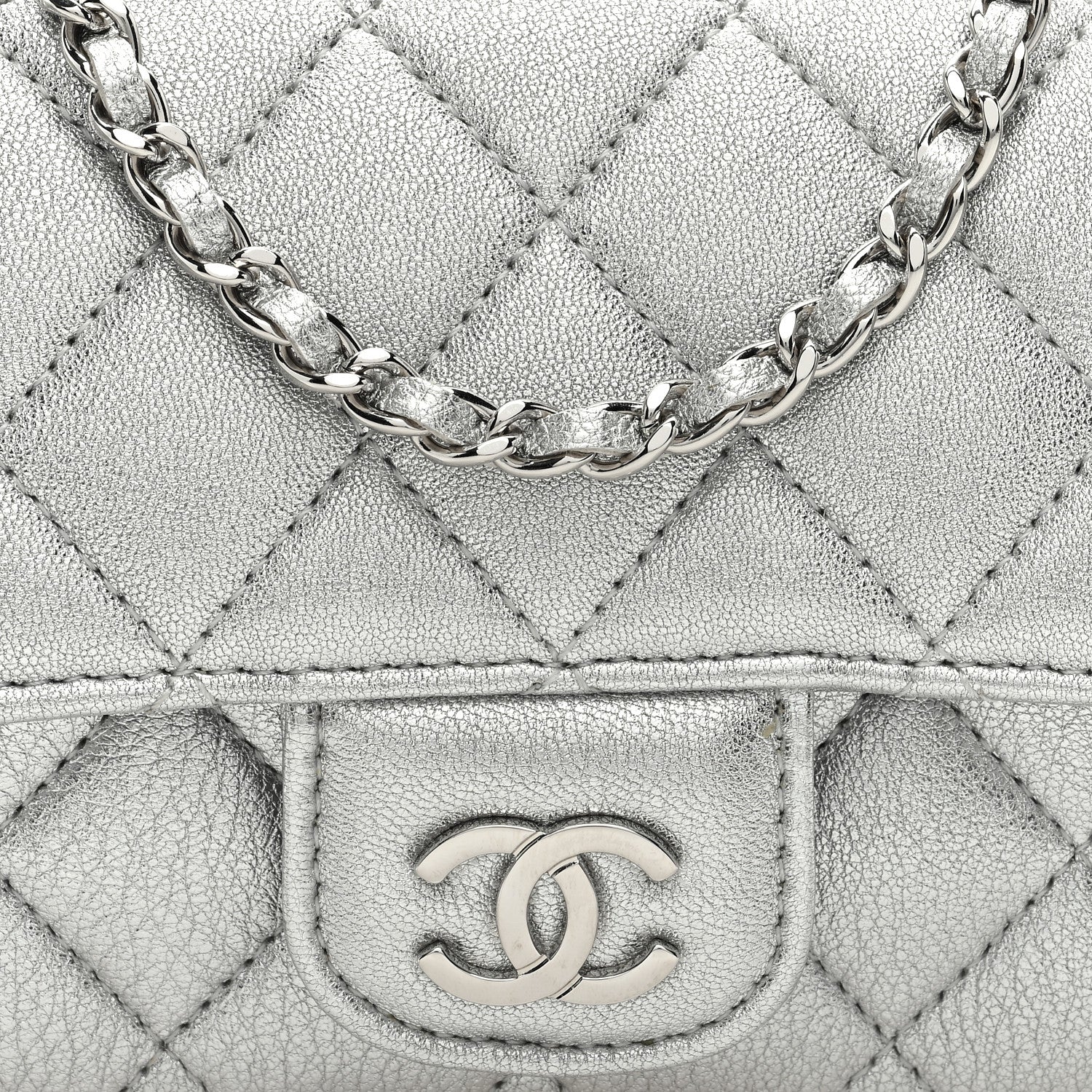 Chanel Metallic Lambskin Quilted Glasses Case With Chain Silver 9 of 11