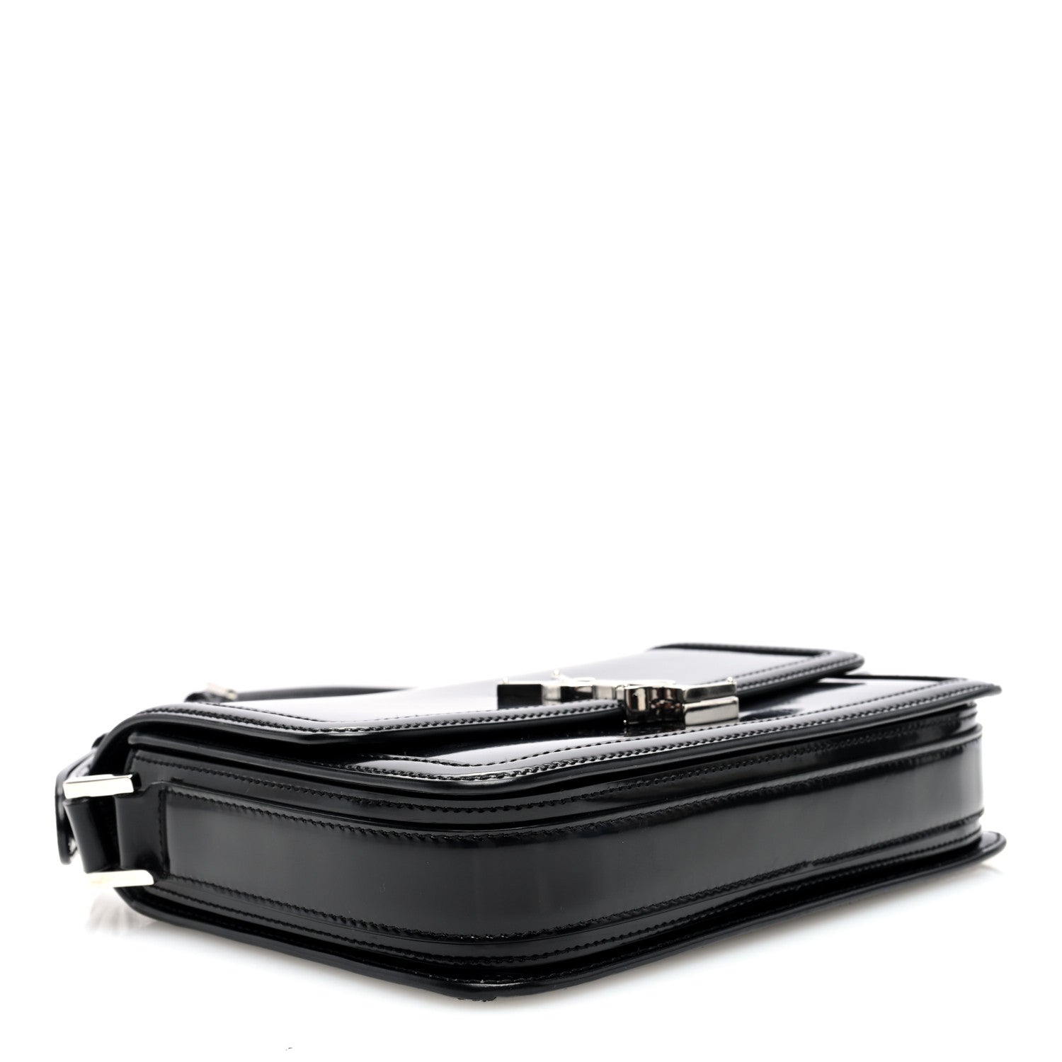 Saint Laurent Glazed Calfskin Monogram Medium Solferino Satchel Black 4 of 9