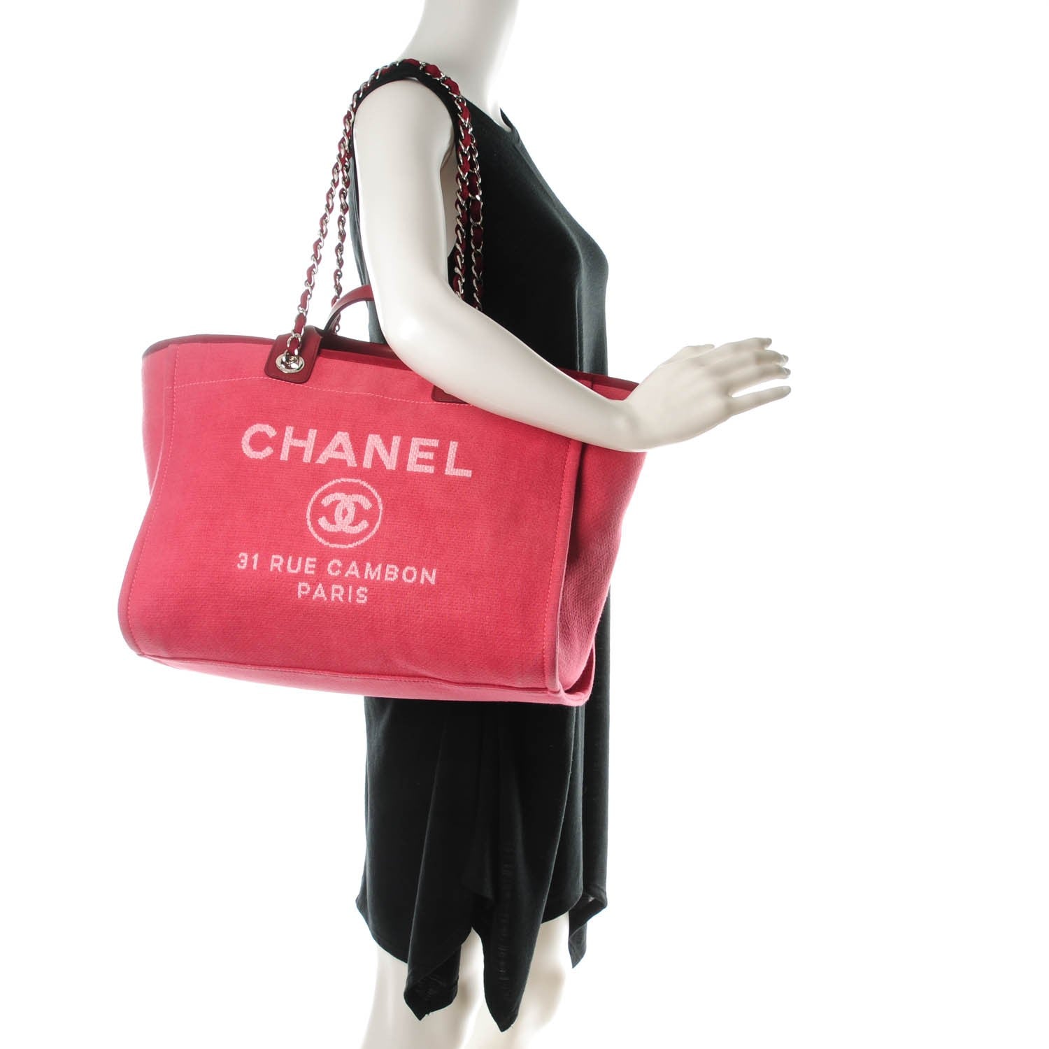 Chanel Canvas Large Deauville Tote Red 2 of 7