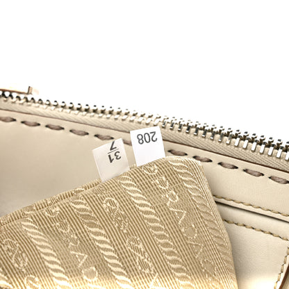 Prada City Calf Small Hand Stitched Galleria Double Zip Tote White 6 of 8