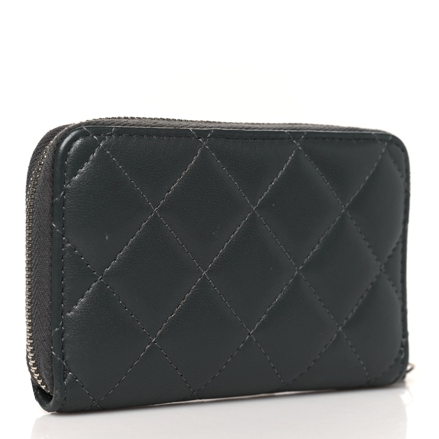 Lambskin Enamel Quilted Zip Around Coin Purse Wallet Grey