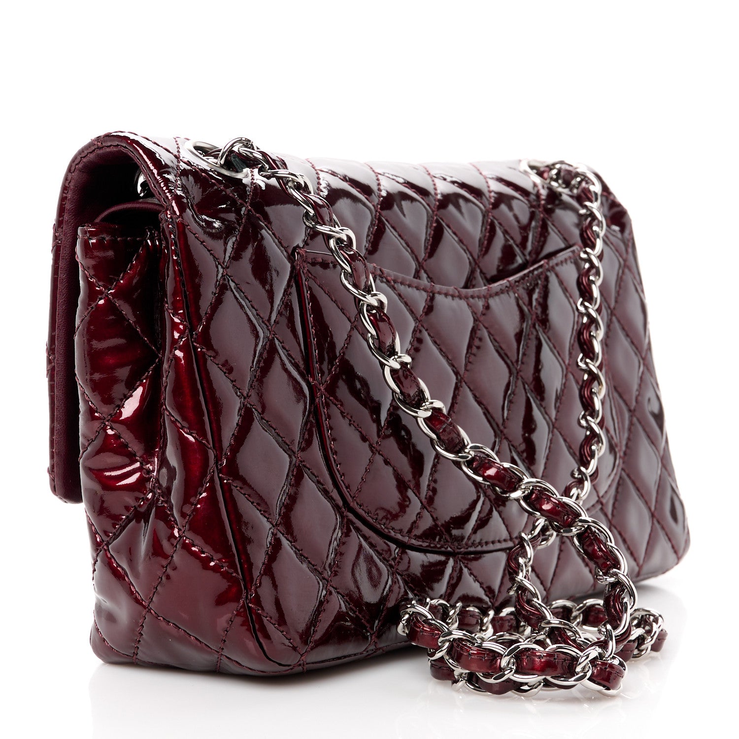 Chanel Patent Calfskin Quilted Medium Double Flap Burgundy 3 of 11