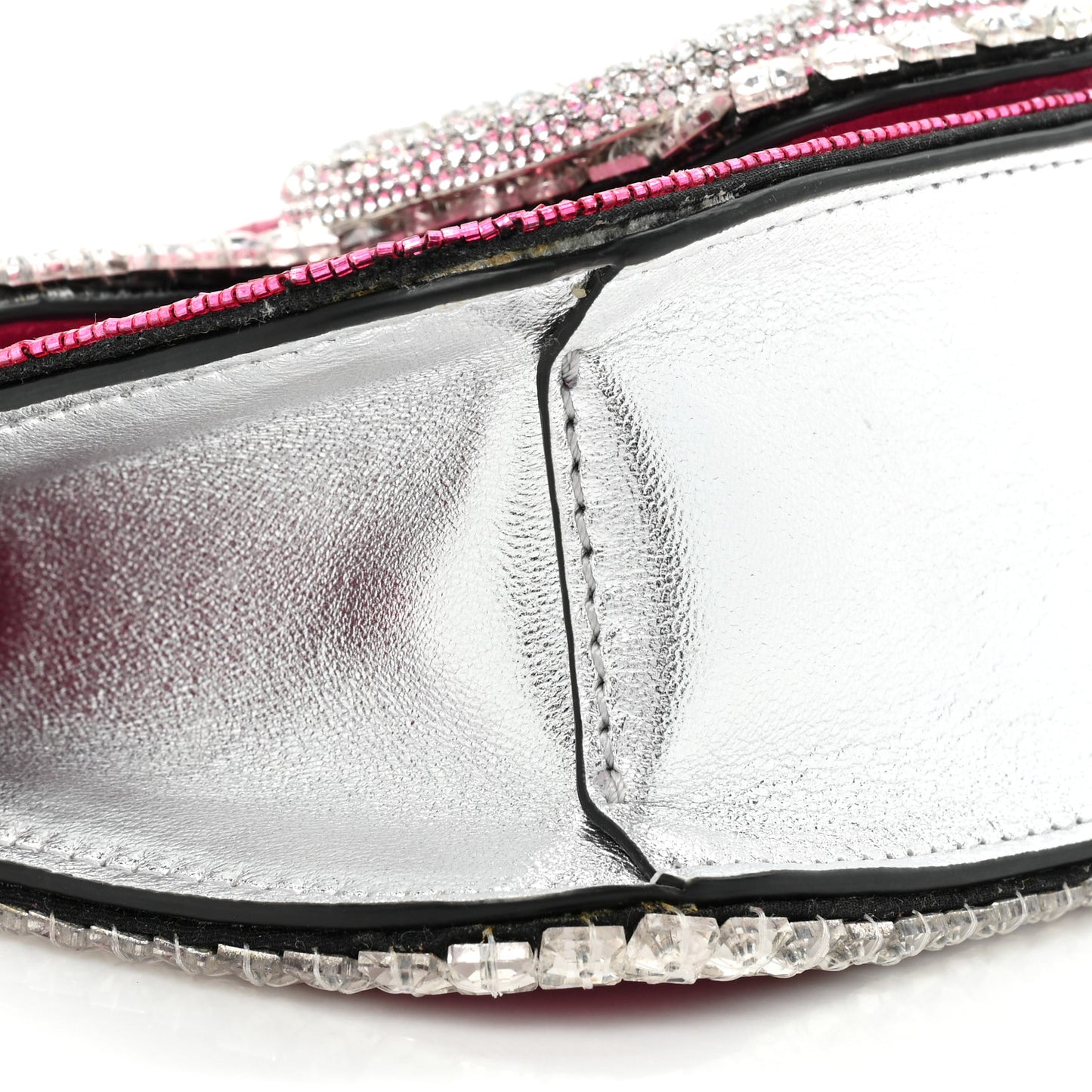 Swarovski Crystal Embroidered Vlogo Small Loco Shoulder Bag Crystal Magenta Silver