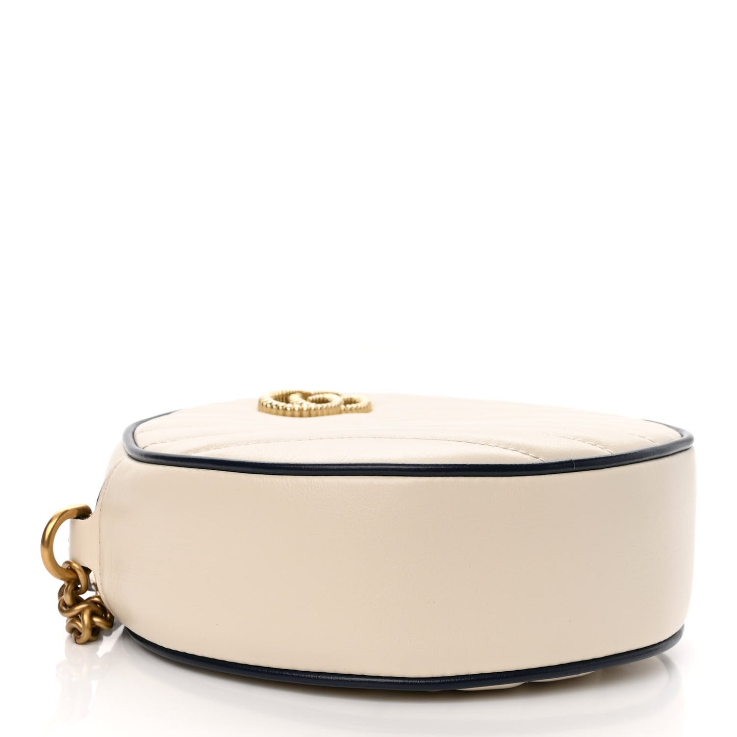 Azalea Calfskin Matelasse Diagonal Mini Torchon GG Marmont Round Shoulder Bag Mystic White Blue Agata
