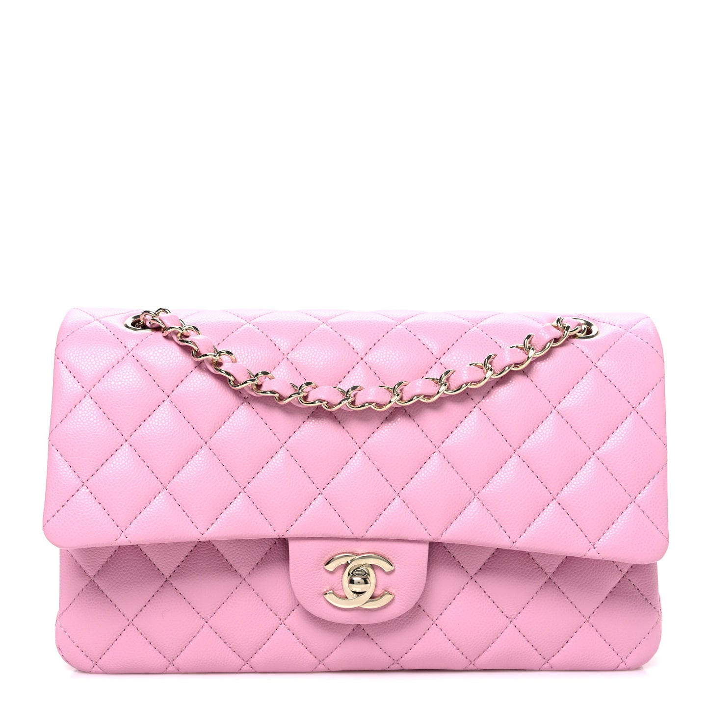 Caviar Quilted Medium Double Flap Light Pink
