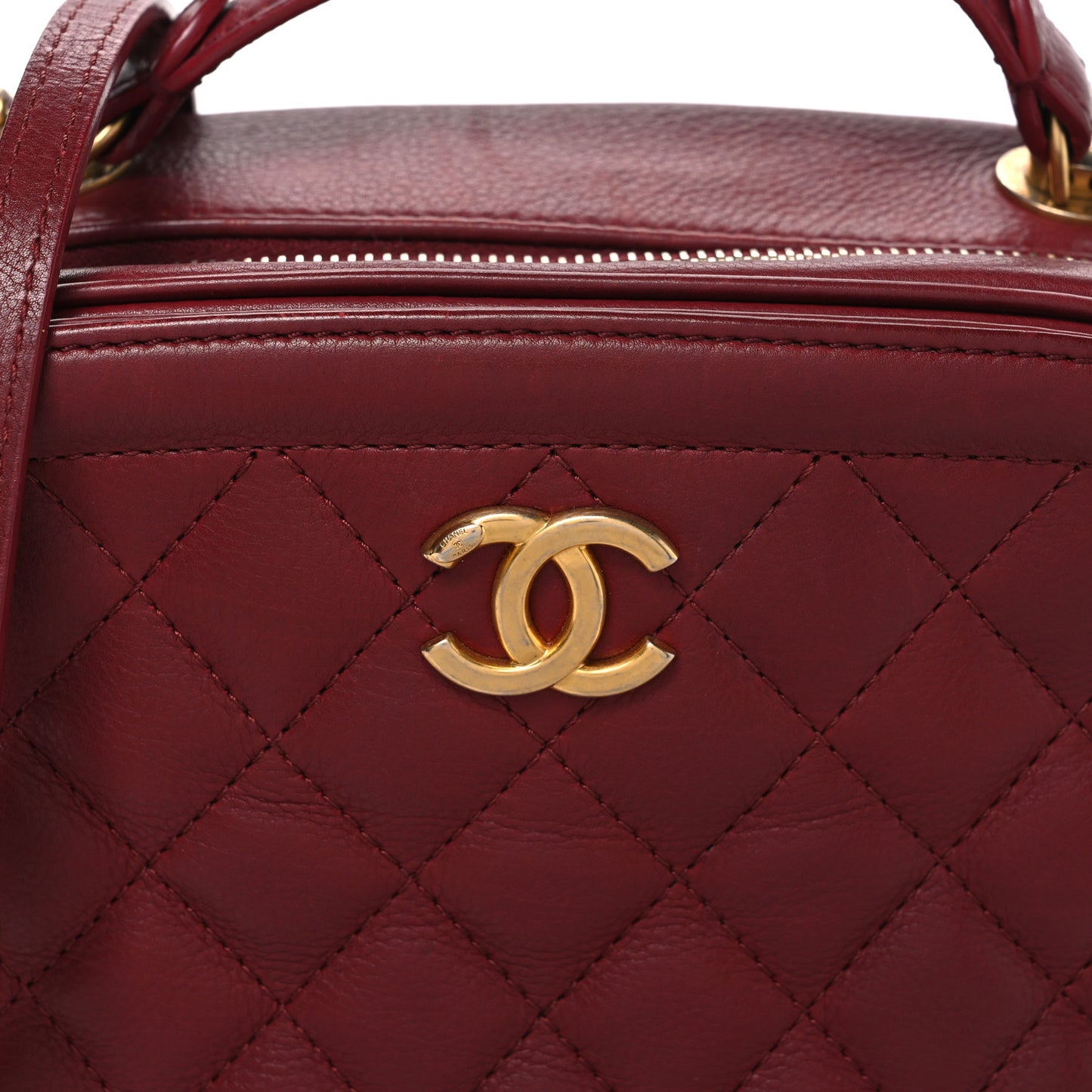 Calfskin Quilted CC Small Vanity Case Dark Red
