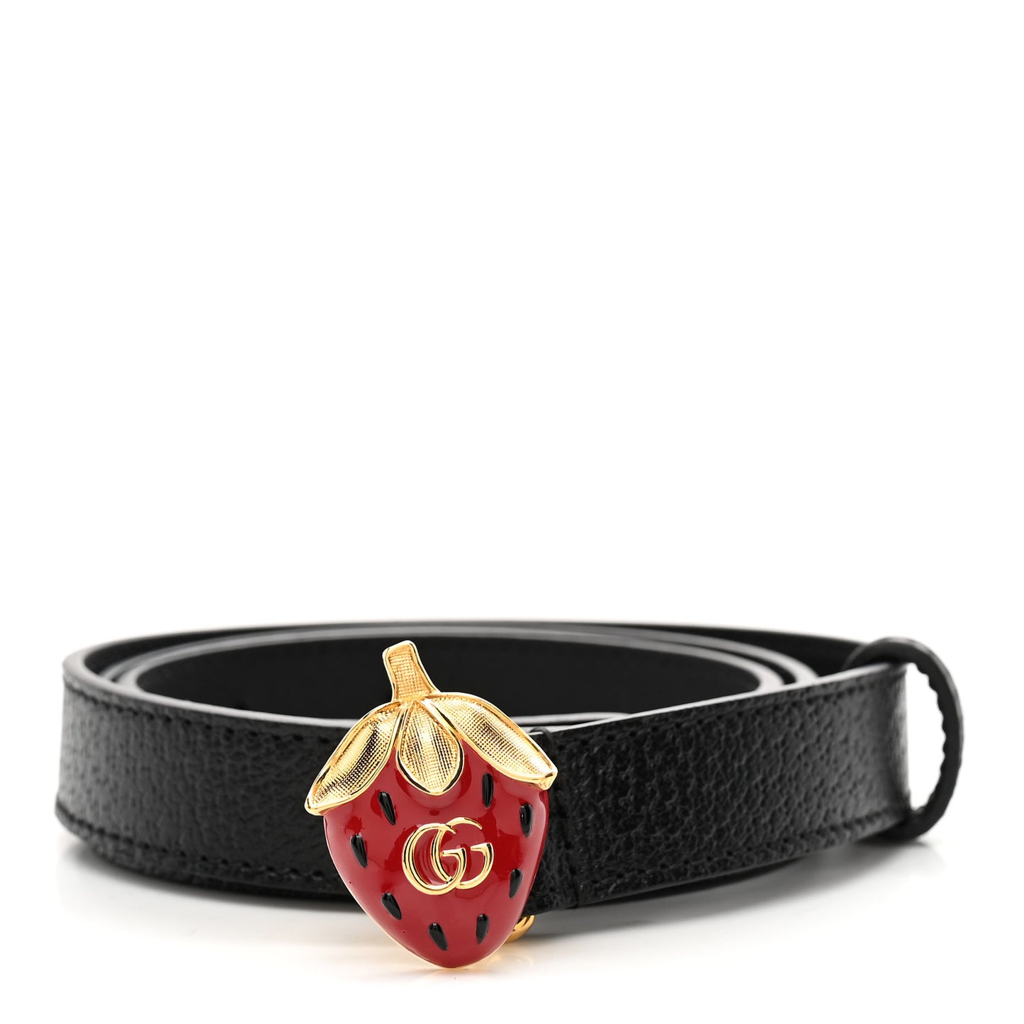 Calfskin Strawberry Buckle Thin Belt  80 32 Black