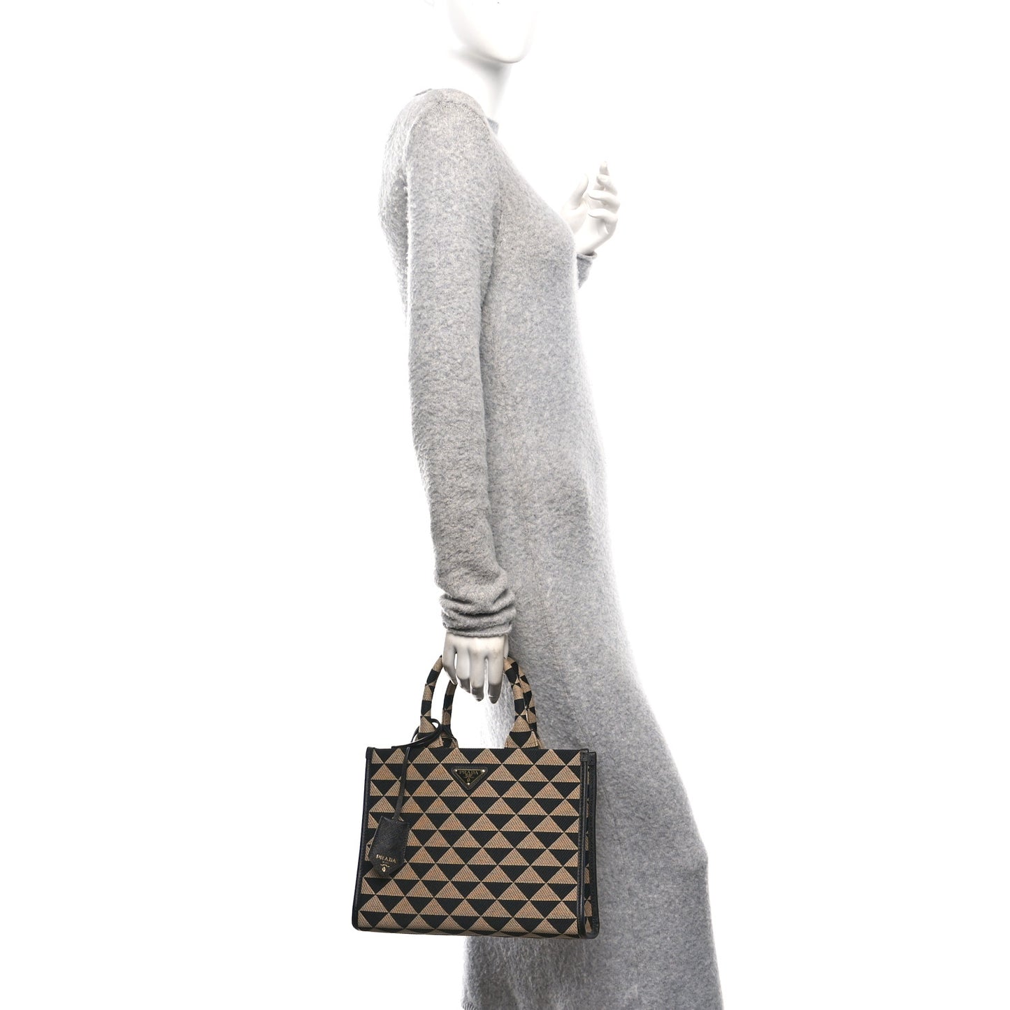 Jacquard Saffiano Triangolo Symbole Embroidered Small Tote Black Corda
