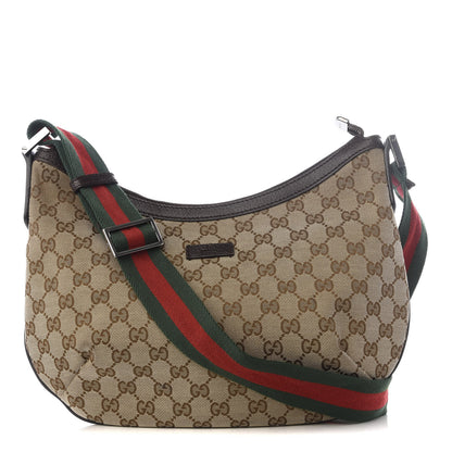 Gucci Monogram Web Medium Half Moon Hobo Dark Brown 1 of 21