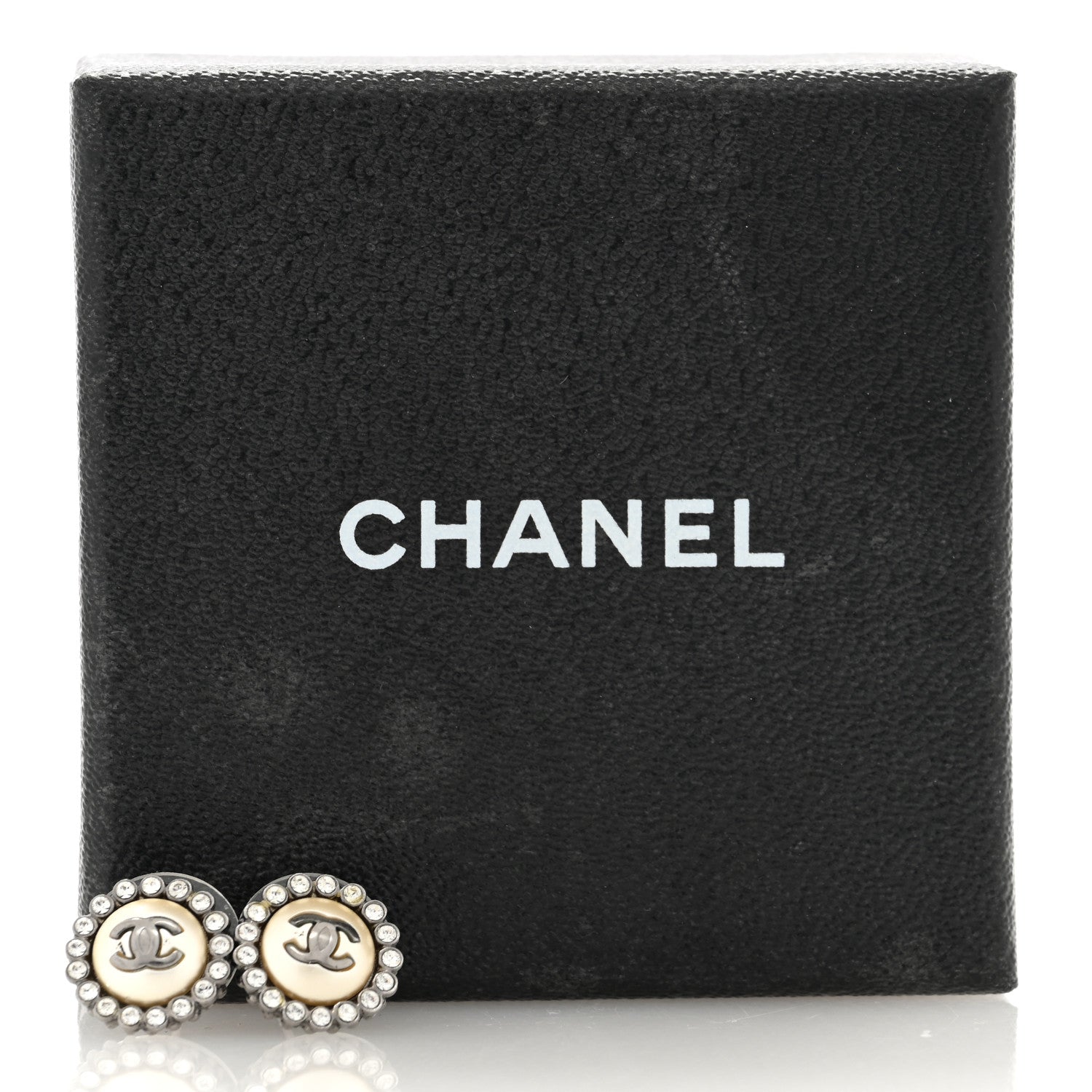 Chanel Ruthenium Pearl Crystal CC Round Earrings Silver 5 of 5