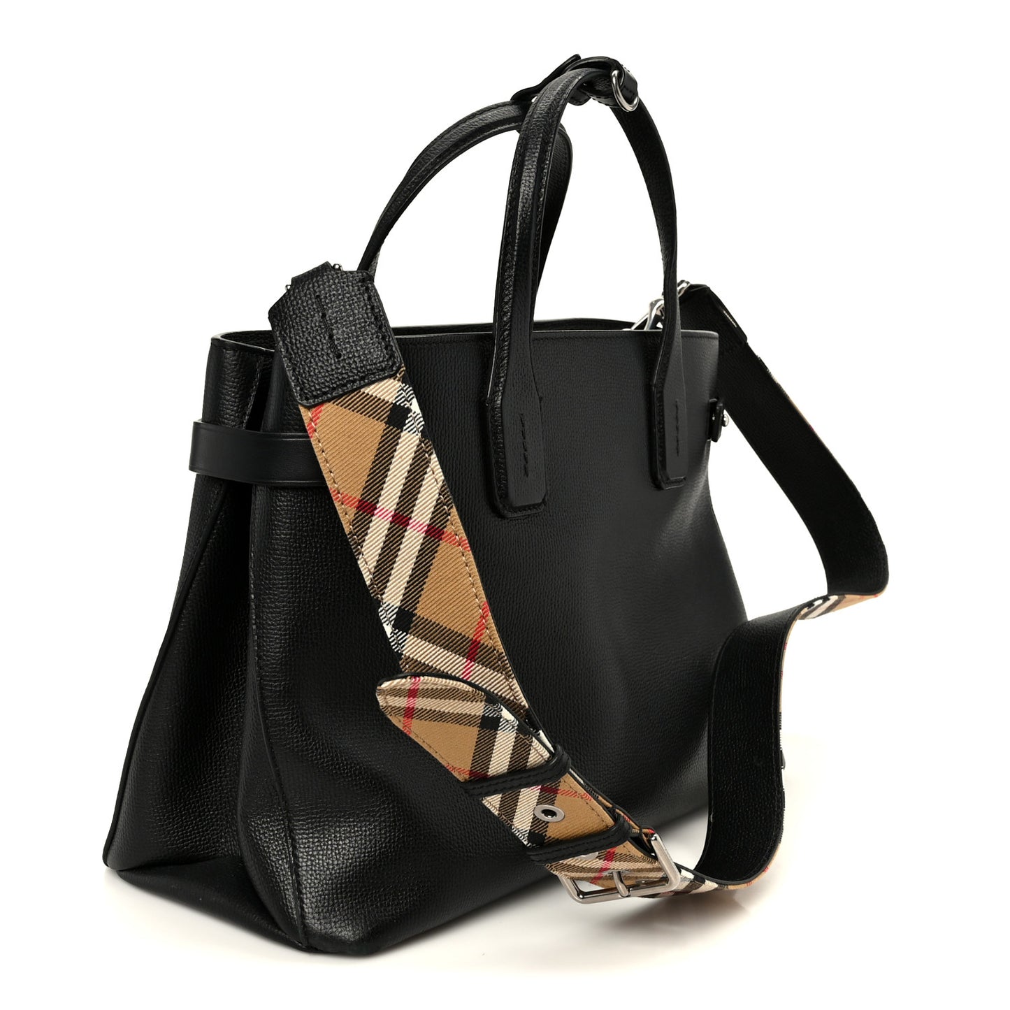 Grainy Calfskin House Check Medium Banner Tote Black