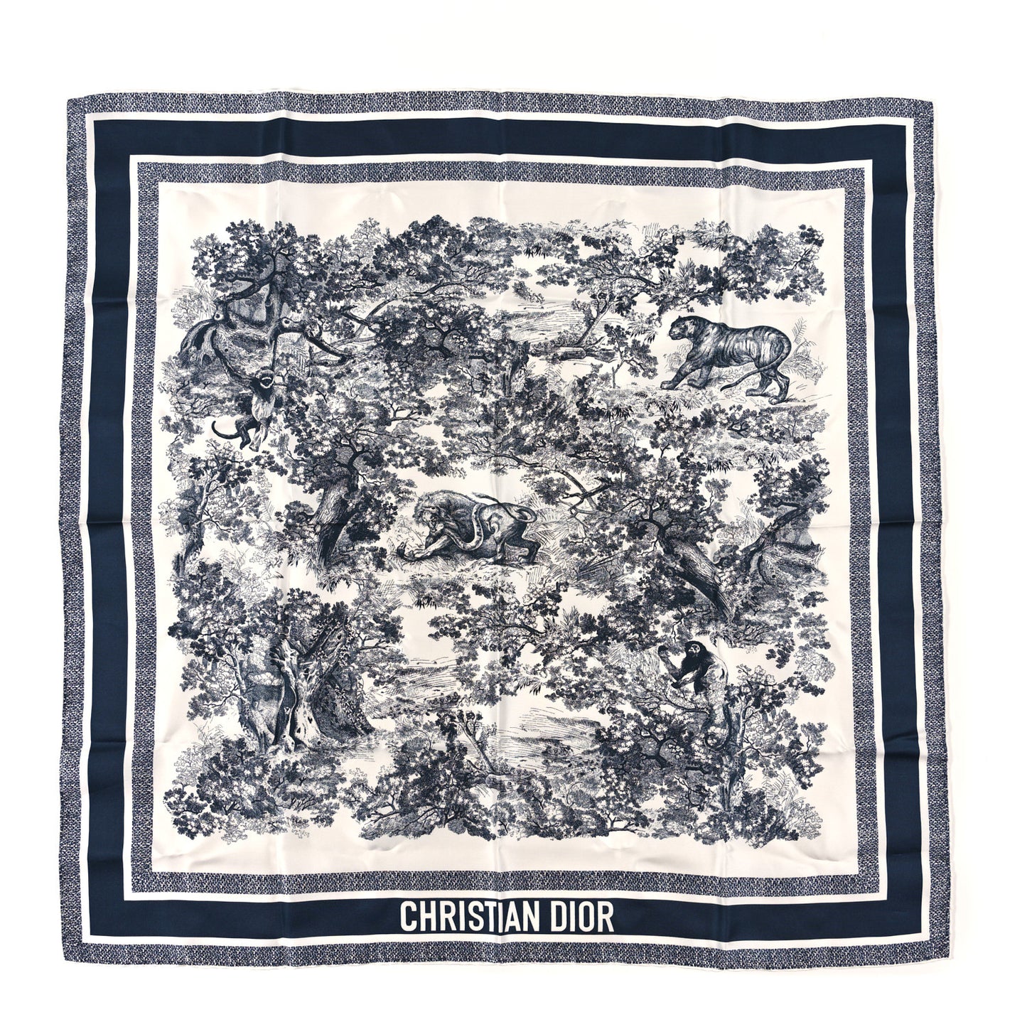 Silk Toile De Jouy Scarf Blue Marine