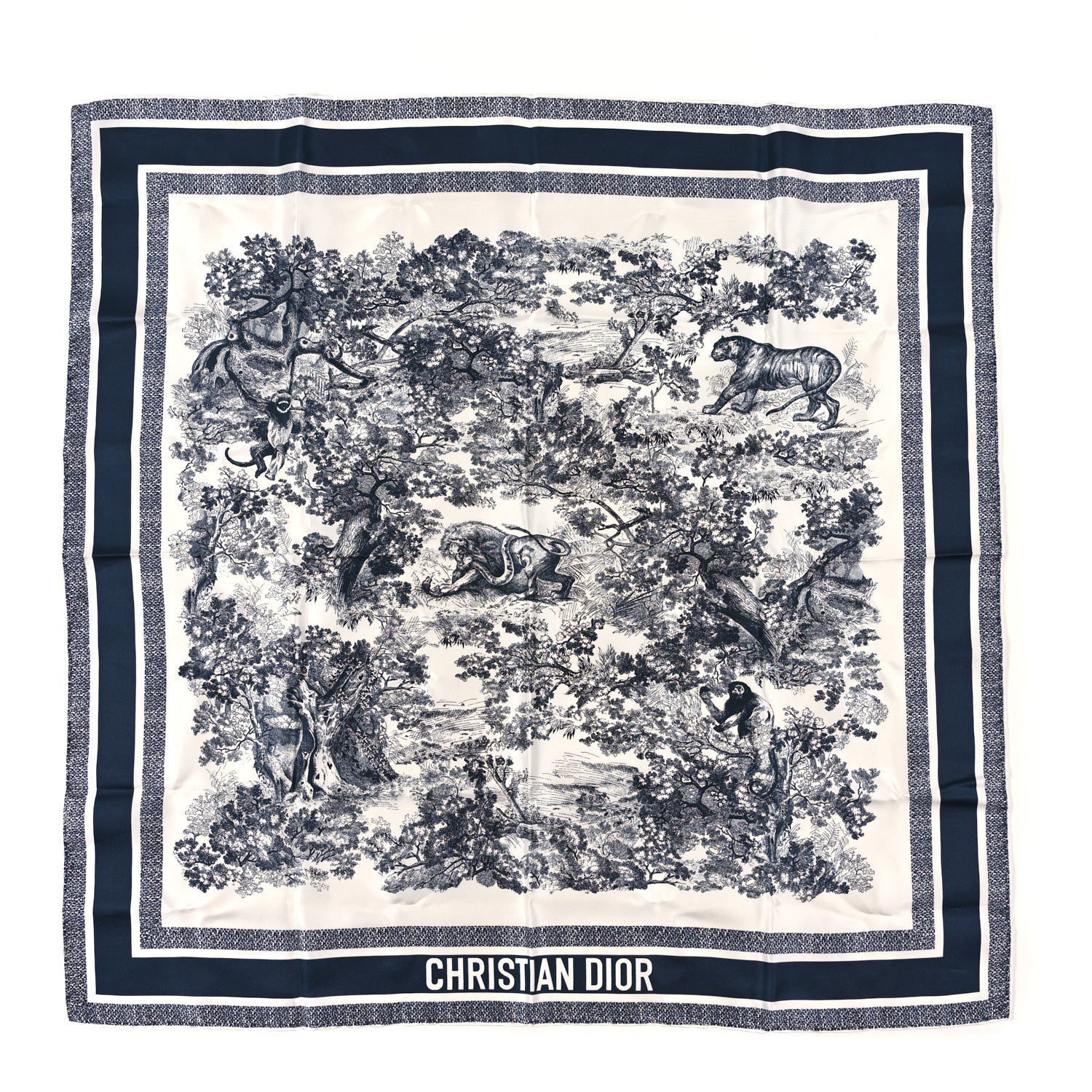 Christian Dior Silk Toile De Jouy Scarf Blue Marine 1 of 3