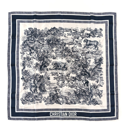 Christian Dior Silk Toile De Jouy Scarf Blue Marine 1 of 3