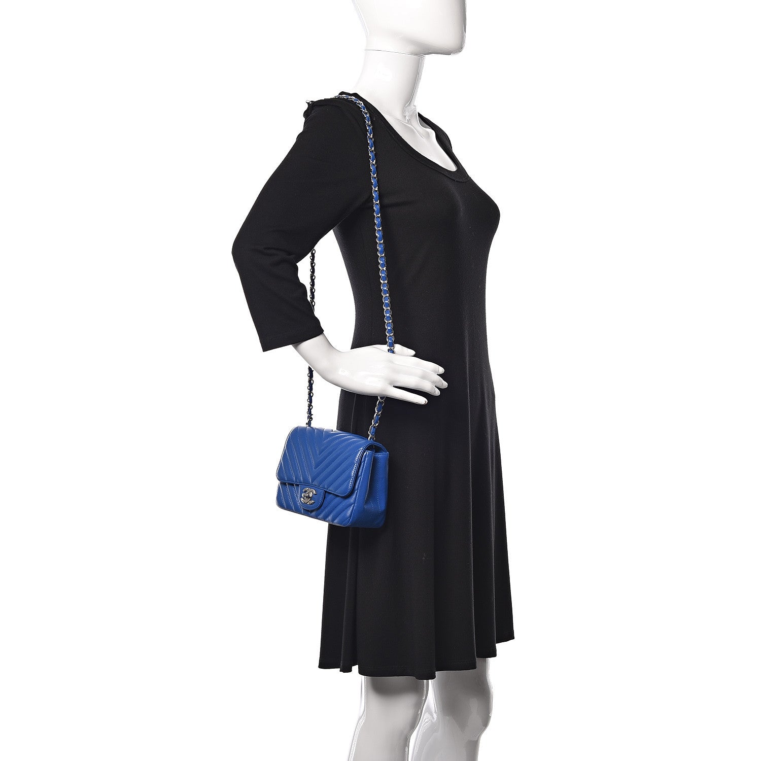 Chanel Caviar Chevron Quilted Mini Square Flap Blue 2 of 10