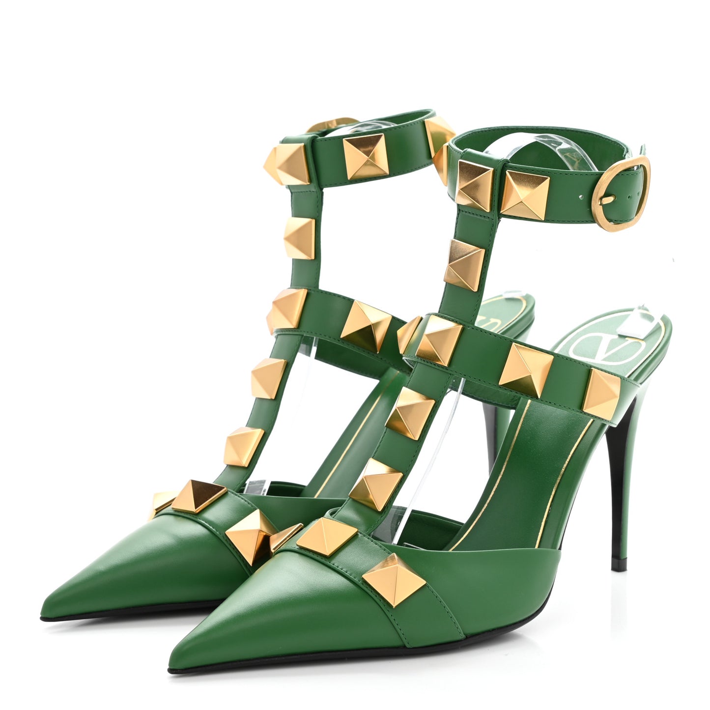 Calfskin Roman Stud Ankle Strap 100mm Pumps 40 Brilliant Green
