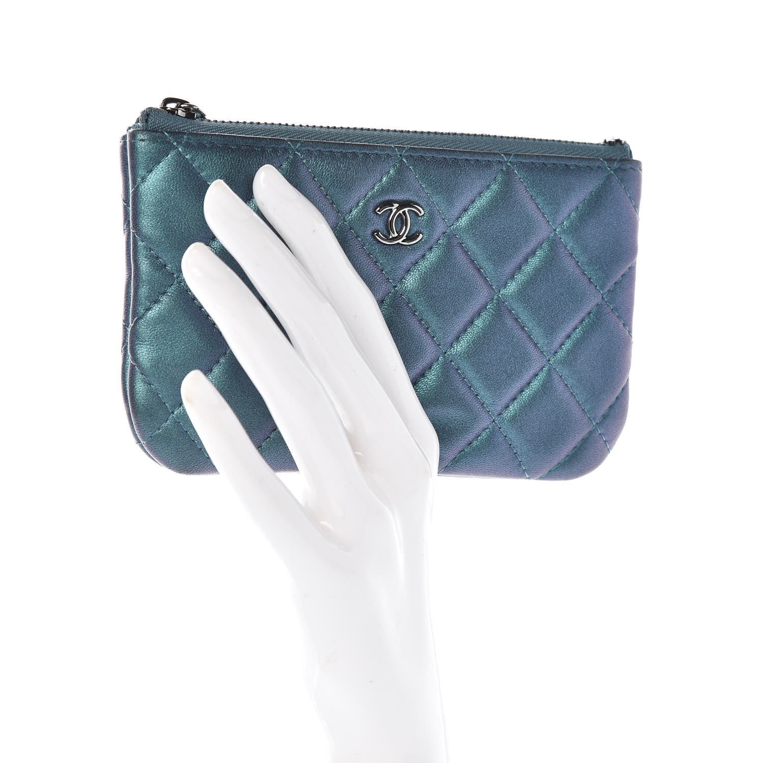 Chanel Iridescent Lambskin Quilted Small Cosmetic Case Turquoise 2 of 8