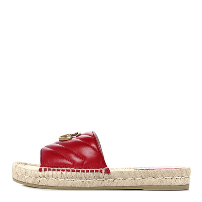Gucci Nappa Matelasse GG Marmont Espadrille Slide Sandals 36.5 Hibiscus Red 1 of 9