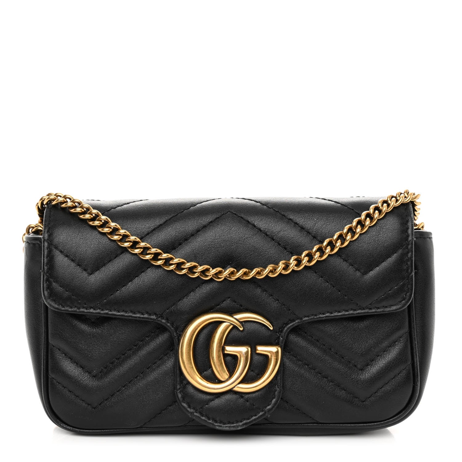 Gucci Calfskin Matelasse Super Mini GG Marmont Shoulder Bag Black 1 of 11