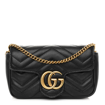 Gucci Calfskin Matelasse Super Mini GG Marmont Shoulder Bag Black 1 of 11