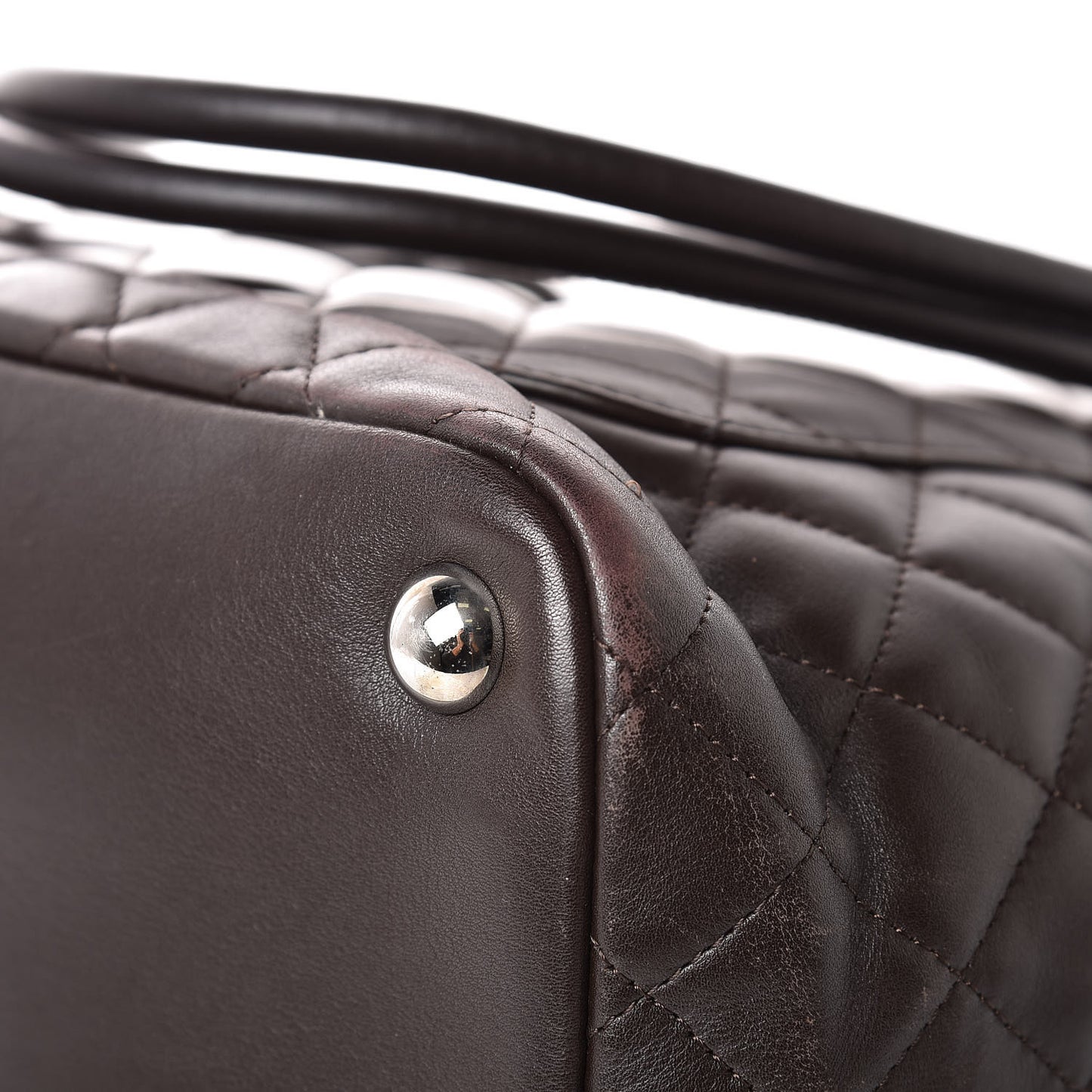 Calfskin Quilted Large Cambon Tote Brown