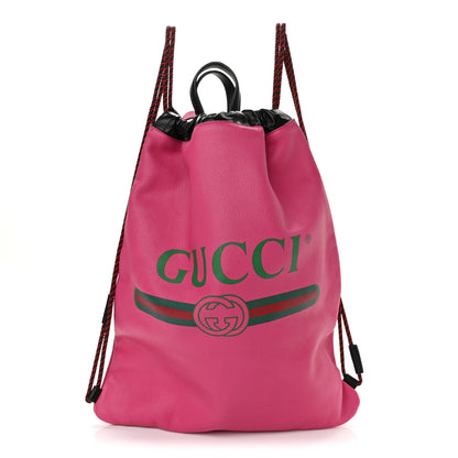 Gucci Grained Calfskin Logo Drawstring Backpack Box Pink Green Black 3 of 11