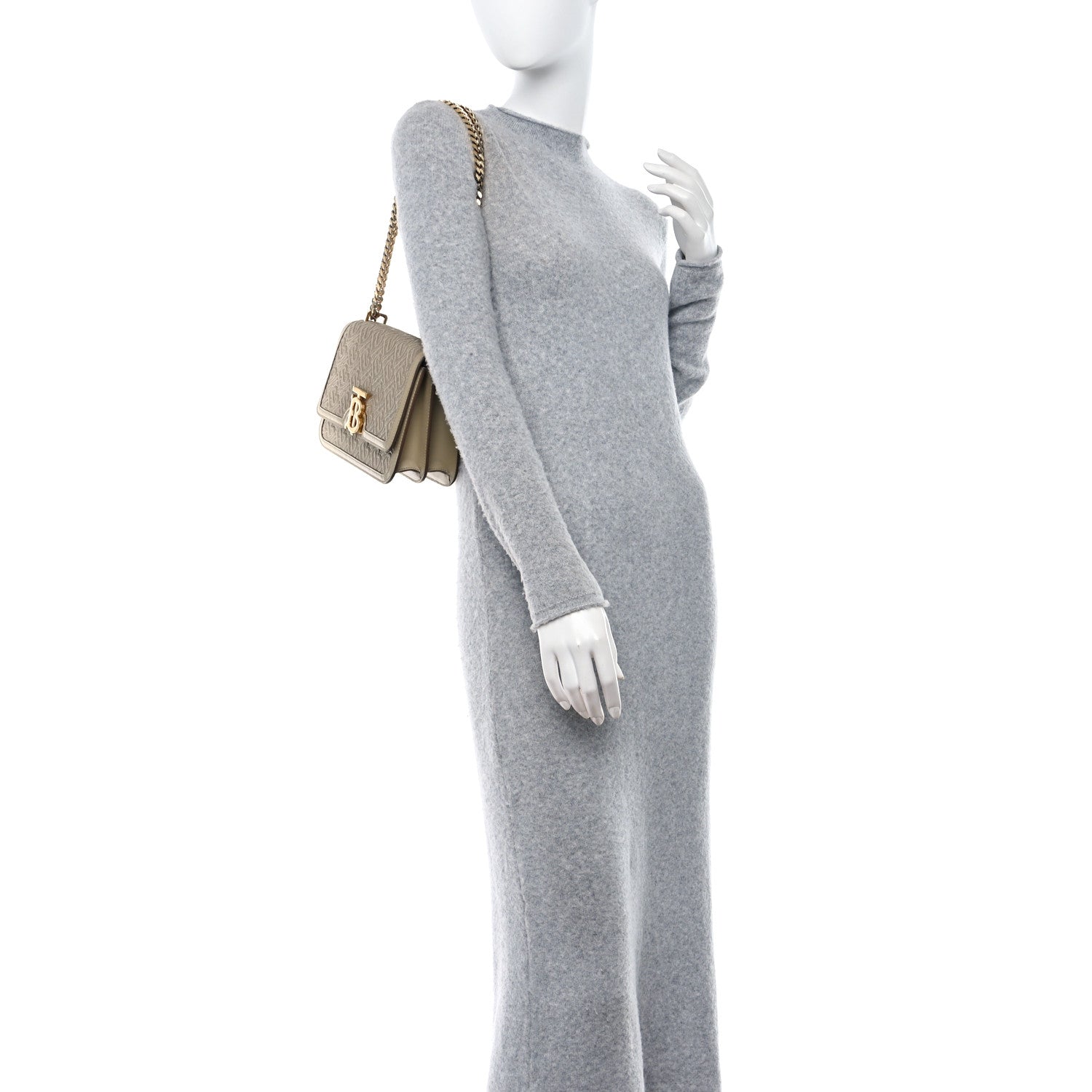 Burberry Calfskin Monogram Embossed Small TB Chain Bag Honey 2 of 12