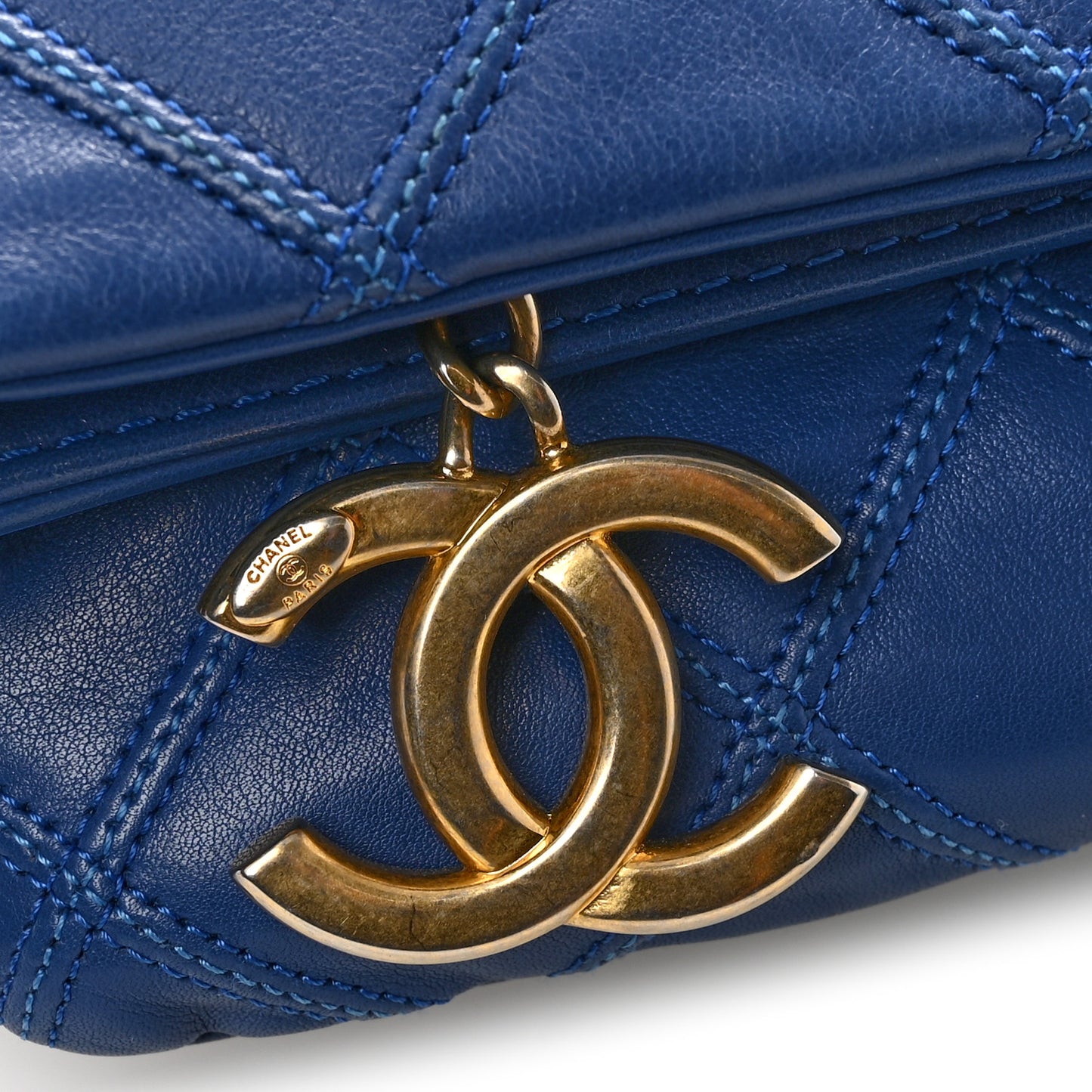 Calfskin Stitched Thin City Clutch Blue