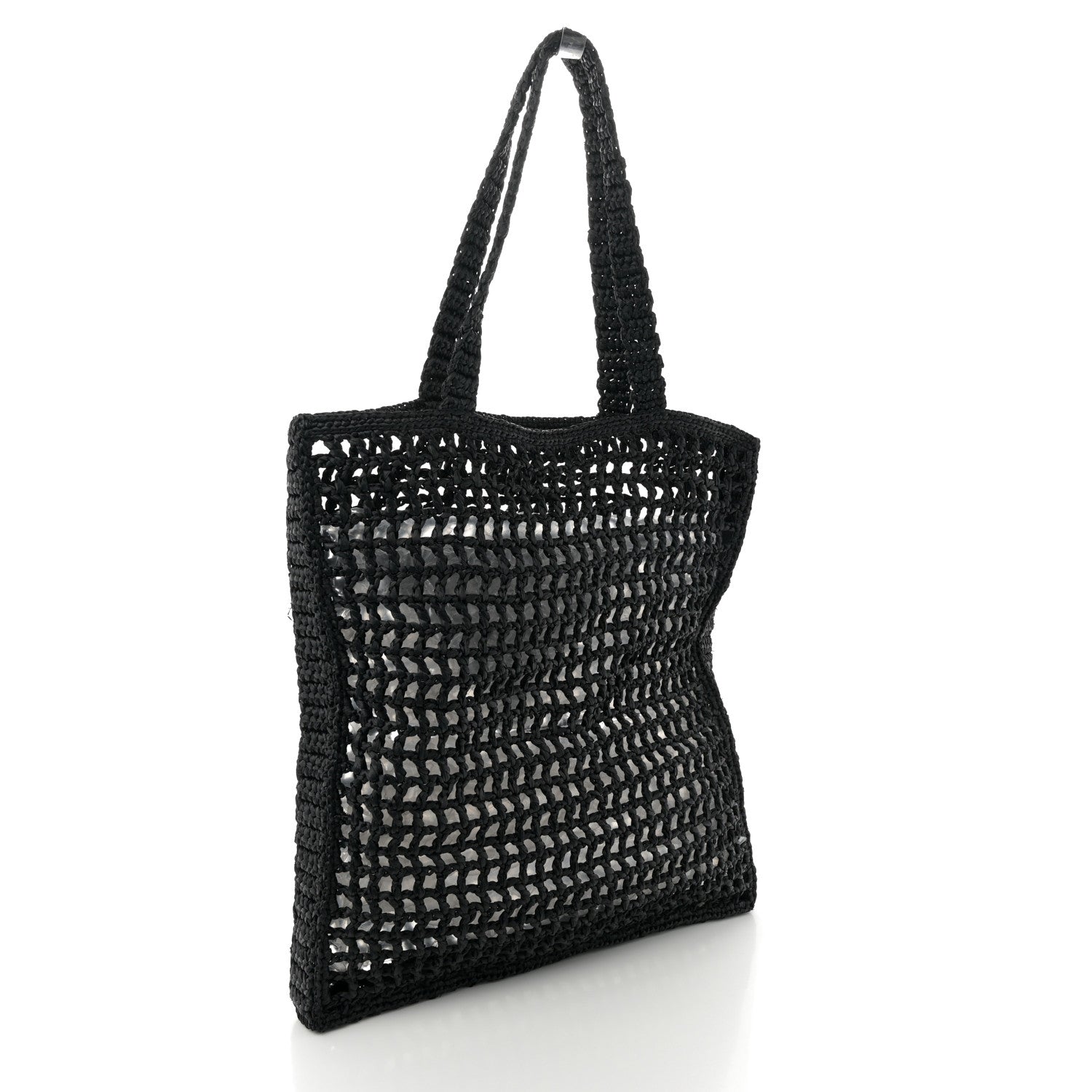 Prada Yarn Raffia Effect Crochet Logo Embroidered Tote Bag Black 3 of 11