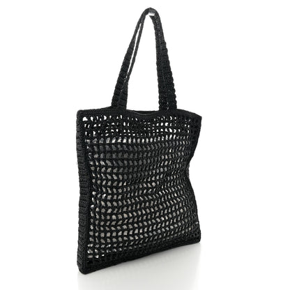 Prada Yarn Raffia Effect Crochet Logo Embroidered Tote Bag Black 3 of 11