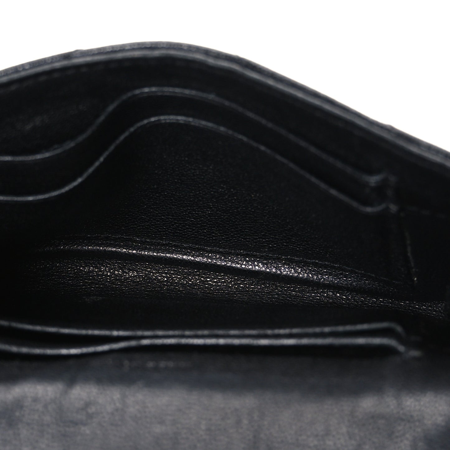 Sheepskin Matelasse Chevron Small Monogram Envelope Wallet Black