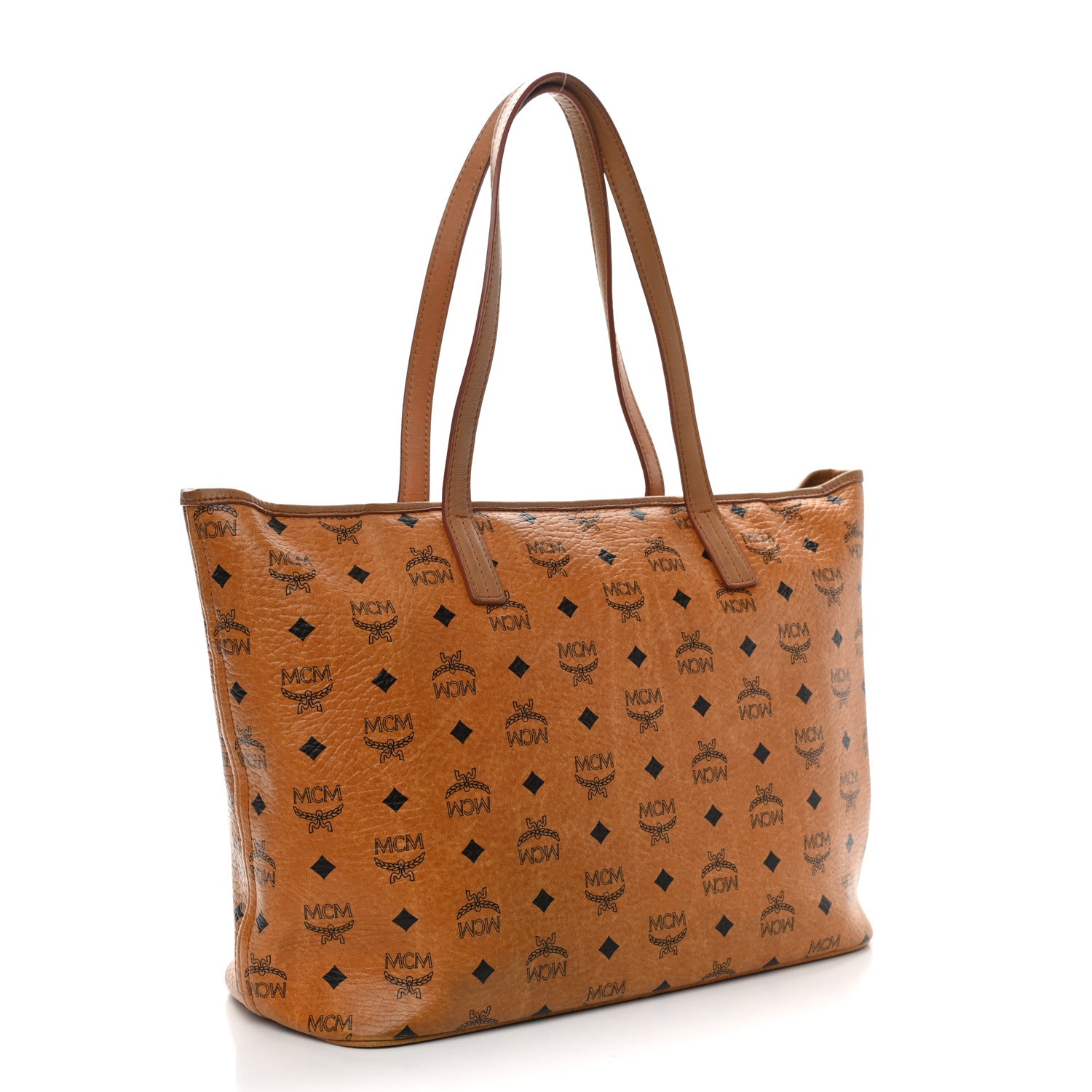 MCM Visetos Medium Anya Top Zip Shopper Tote Cognac 3 of 11