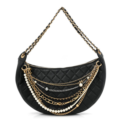 Chanel Lambskin Quilted All About Chains Hobo Black 1 of 9