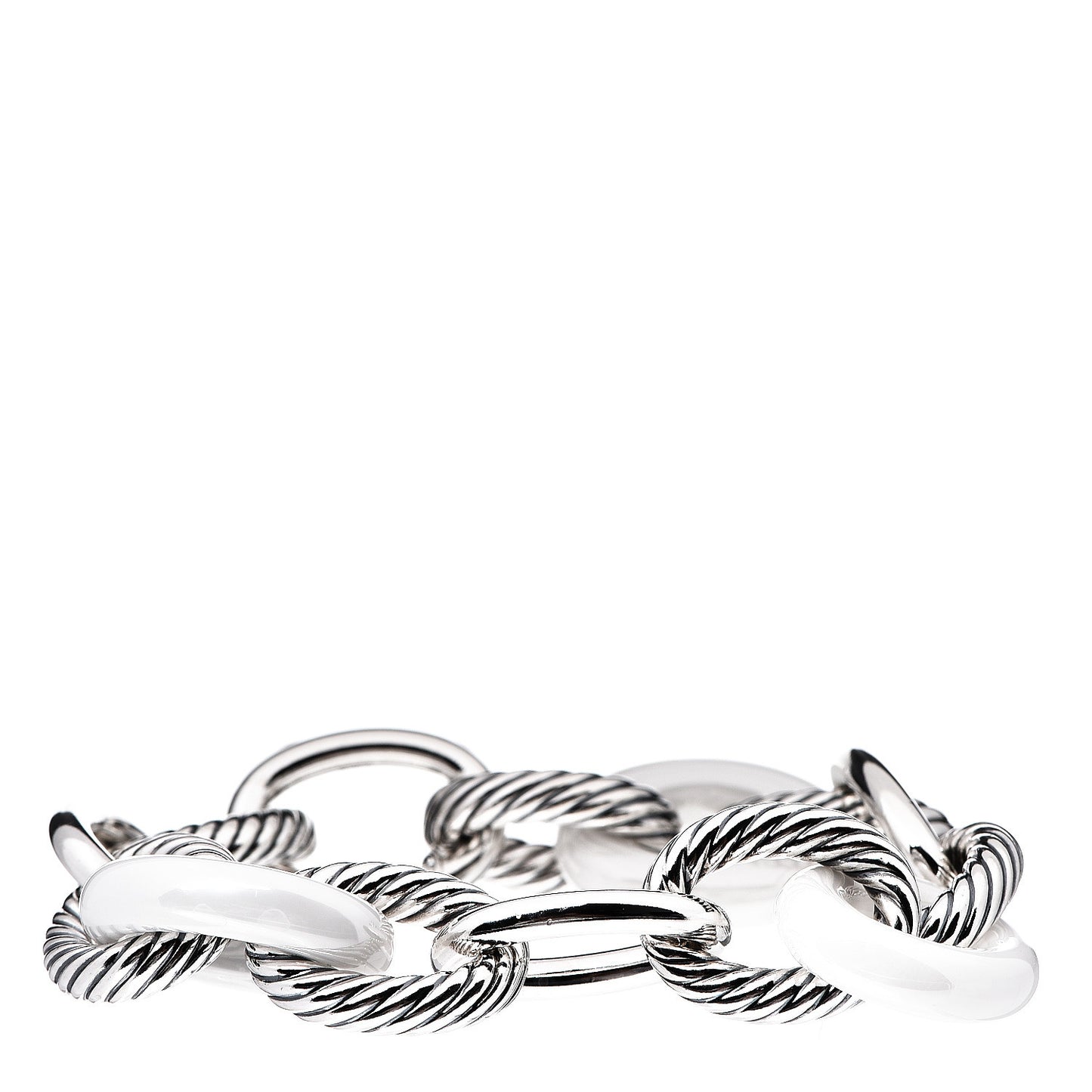 Sterling Silver White Ceramic 17mm Extra Large Oval Link Bracelet