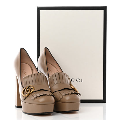 Gucci Malaga Kid GG Marmont Fringe Platform High Heel Loafer Pumps 38 Mud 15 of 15