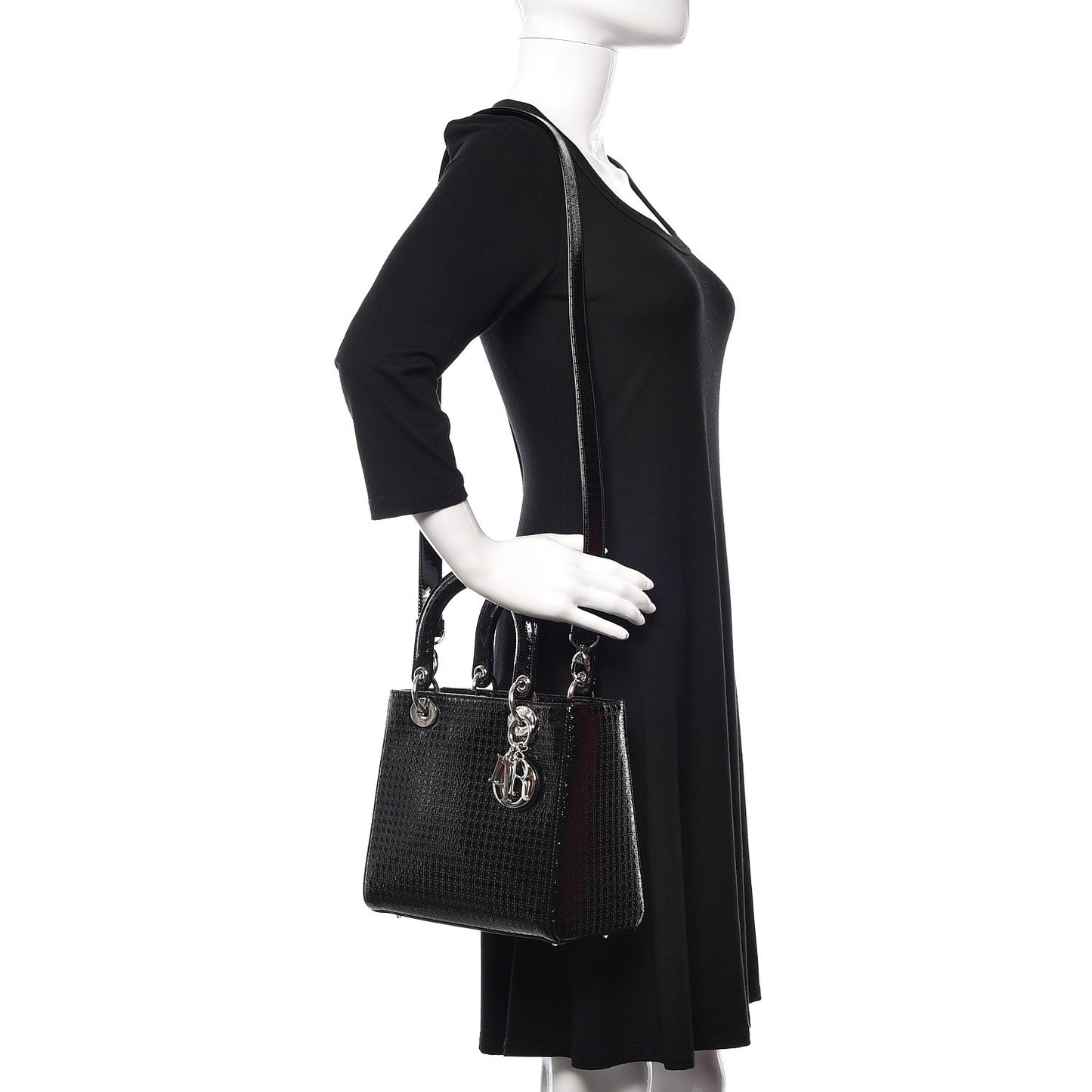 Patent Micro-Cannage Medium Lady Dior Black