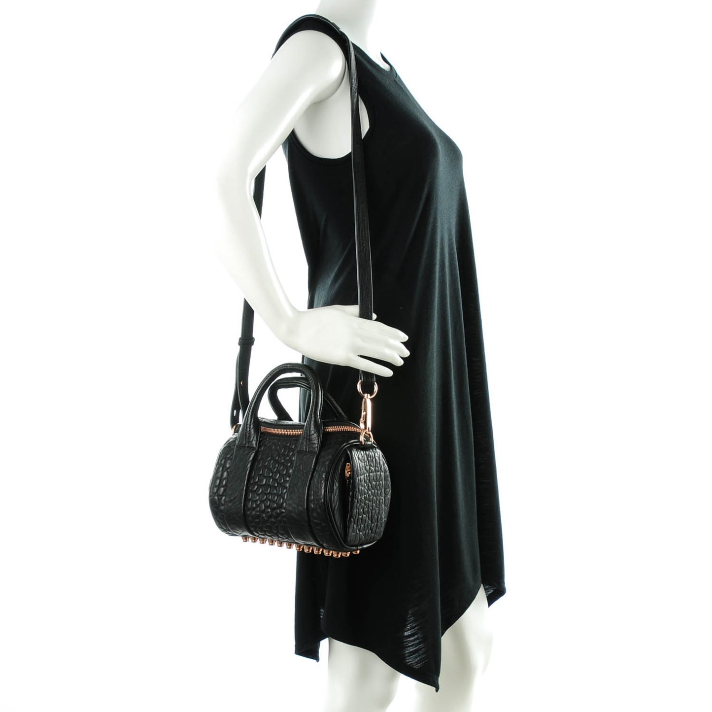 Pebbled Lambskin Mini Rockie Black Rose Gold Hardware