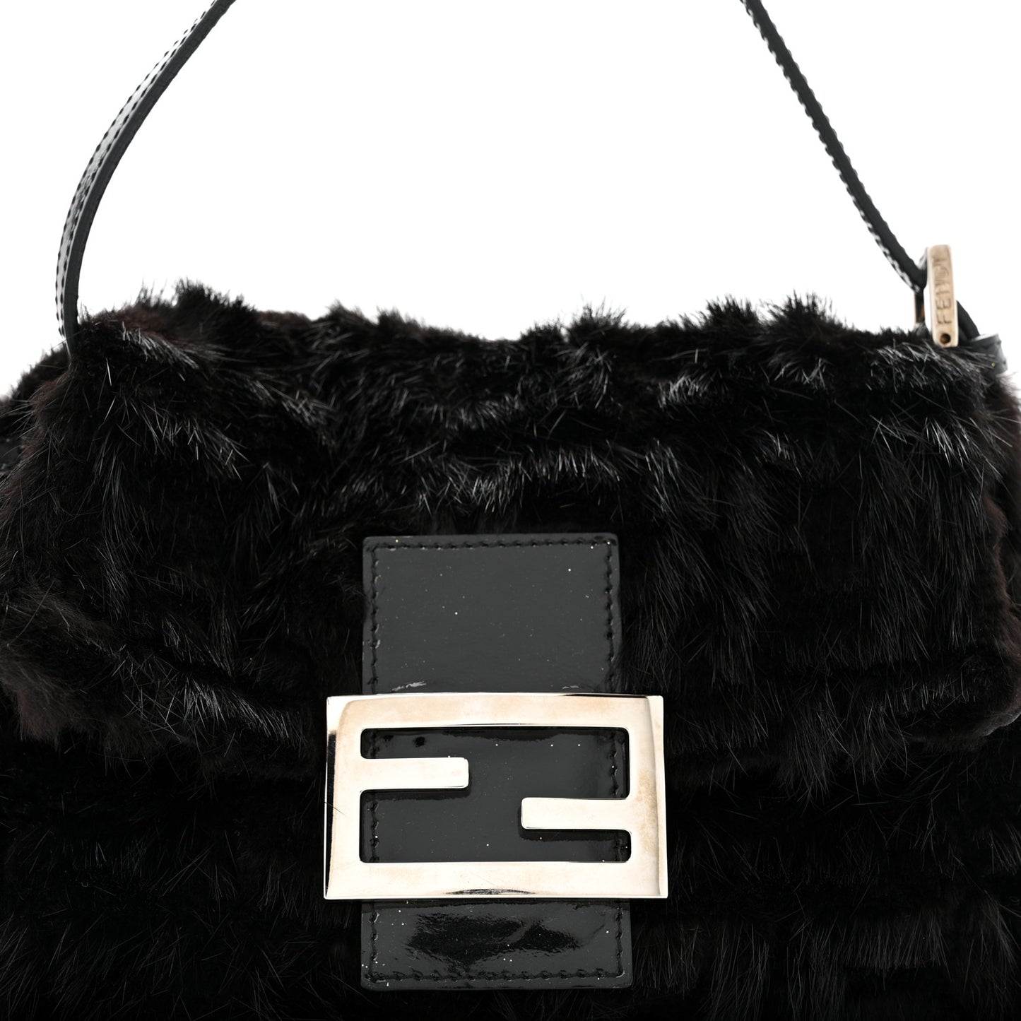 Mink Fur FF Mini Mama Baguette Black